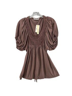 Hannah Jones Womens L Top Boho Peasant Brown Short Sleeve Empire